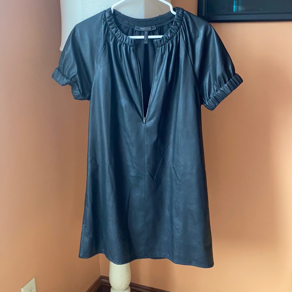 Black faux leather BCBG mini dress